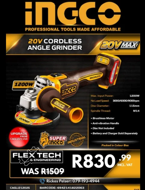 INGCO 20V cordless angle grinder promotion